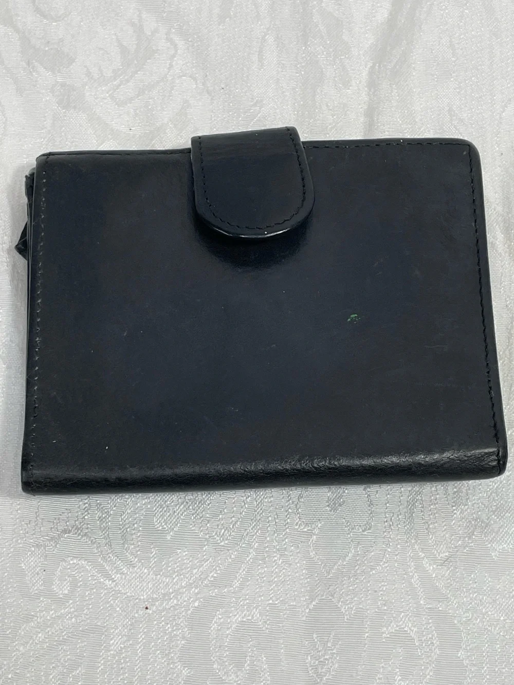 Brighton Vintage Tooled Leather Bifold Wallet in Black and Brown.